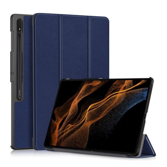 Tok álló, bőr hatású (aktív FLIP, oldalra nyíló, TRIFOLD, asztali tartó, ceruza tartó) SÖTÉTKÉK Samsung Galaxy Tab S9 Ultra WIFI (SM-X910), Samsung Galaxy Tab S9 Ultra LTE (SM-X916)