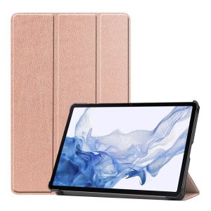 Tok álló, bőr hatású (aktív FLIP, oldalra nyíló, TRIFOLD, asztali tartó, ceruza tartó) ROZÉARANY Samsung Galaxy Tab S9 WIFI (SM-X710), Samsung Galaxy Tab S9 LTE (SM-X716)