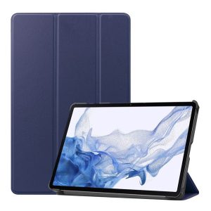 Tok álló, bőr hatású (aktív FLIP, oldalra nyíló, TRIFOLD, asztali tartó, ceruza tartó) SÖTÉTKÉK Samsung Galaxy Tab S9 WIFI (SM-X710), Samsung Galaxy Tab S9 LTE (SM-X716)