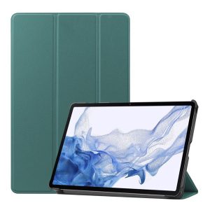 Tok álló, bőr hatású (aktív FLIP, oldalra nyíló, TRIFOLD, asztali tartó, ceruza tartó) SÖTÉTZÖLD Samsung Galaxy Tab S9 WIFI (SM-X710), Samsung Galaxy Tab S9 LTE (SM-X716)