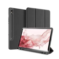   DUX DUCIS DOMO tok álló, bőr hatású (aktív, oldalra nyíló, TRIFOLD, asztali tartó, ceruza tartó, textil minta) FEKETE Samsung Galaxy Tab S9 WIFI (SM-X710), Samsung Galaxy Tab S9 LTE (SM-X716)