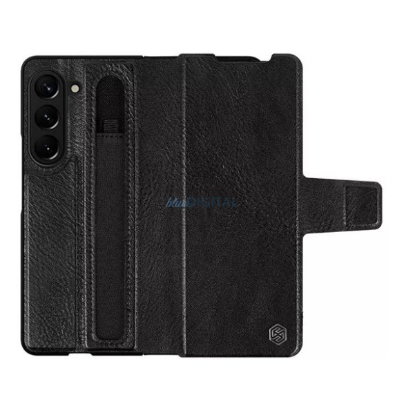 NILLKIN AOGE műanyag telefonvédő (valódi bőr hátlap, mikrofiber plüss belső, S Pen tartó) FEKETE Samsung Galaxy Z Fold5 5G (SM-F946)