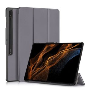 Tok álló, bőr hatású (aktív FLIP, oldalra nyíló, TRIFOLD, asztali tartó, ceruza tartó) SÖTÉTSZÜRKE Samsung Galaxy Tab S9 Ultra WIFI (SM-X910), Samsung Galaxy Tab S9 Ultra LTE (SM-X916)