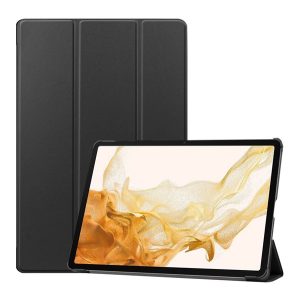 Tok álló, bőr hatású (aktív FLIP, oldalra nyíló, TRIFOLD, asztali tartó, ceruza tartó) FEKETE Samsung Galaxy Tab S9 Plus WIFI (SM-X810), Samsung Galaxy Tab S9 Plus LTE (SM-X816)