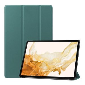 Tok álló, bőr hatású (aktív FLIP, oldalra nyíló, TRIFOLD, asztali tartó, ceruza tartó) SÖTÉTZÖLD Samsung Galaxy Tab S9 Plus WIFI (SM-X810), Samsung Galaxy Tab S9 Plus LTE (SM-X816)