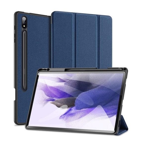 DUX DUCIS DOMO tok álló, bőr hatású (aktív, oldalra nyíló, TRIFOLD, asztali tartó, ceruza tartó, textil minta) SÖTÉTKÉK Samsung Galaxy Tab S9 Plus WIFI (SM-X810), Samsung Galaxy Tab S9 Plus LTE (SM-X816)