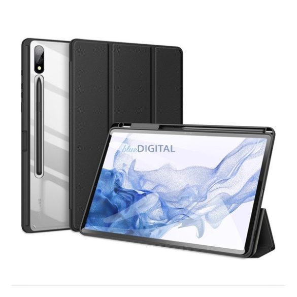 DUX DUCIS TOBY tok álló, bőr hatású (aktív FLIP, oldalra nyíló, TRIFOLD, S Pen tartó) FEKETE Samsung Galaxy Tab S9 Plus WIFI (SM-X810), Samsung Galaxy Tab S9 Plus LTE (SM-X816)