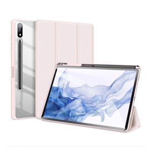 DUX DUCIS TOBY tok álló, bőr hatású (aktív FLIP, oldalra nyíló, TRIFOLD, asztali tartó, ceruza tartó) RÓZSASZÍN Samsung Galaxy Tab S9 Plus WIFI (SM-X810), Samsung Galaxy Tab S9 Plus LTE (SM-X816)