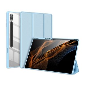 DUX DUCIS TOBY tok álló, bőr hatású (aktív FLIP, oldalra nyíló, TRIFOLD, asztali tartó, ceruza tartó) VILÁGOSKÉK Samsung Galaxy Tab S9 Ultra LTE (SM-X916), Samsung Galaxy Tab S9 Ultra WIFI (SM-X910)