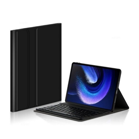 Tok álló, bőr hatású (FLIP, bluetooth billentyűzet, asztali tartó, QWERTY, angol nyelvű) FEKETE Xiaomi Pad 6