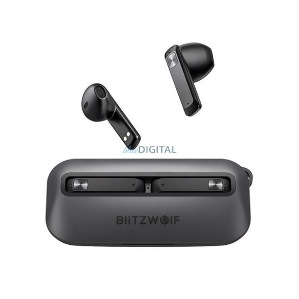 BLITZWOLF bluetooth fülhallgató SZTEREO (v5.0, TWS, mikrofon, IPX4 vízálló, zajszűrő + töltőtok) FEKETE