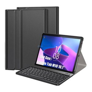 Tok álló, bőr hatású (FLIP, bluetooth billentyűzet, asztali tartó, QWERTY, angol nyelvű) FEKETE Lenovo Tab M10 (TB-328)