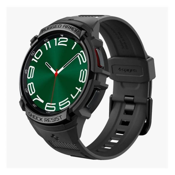 SPIGEN RUGGED ARMOR PRO pótszíj (egyedi méret, szilikon, ütésállóság + szilikon keret) FEKETE Samsung Galaxy Watch 6 Classic 47mm (SM-R960)