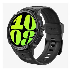 SPIGEN RUGGED ARMOR PRO pótszíj (egyedi méret, szilikon, közepesen ütésálló, állítható + szilikon keret) FEKETE Samsung Galaxy Watch 6 44mm (SM-R940), Samsung Galaxy Watch 6 eSIM 44mm (SM-R