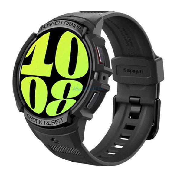 SPIGEN RUGGED ARMOR PRO pótszíj (egyedi méret, szilikon, közepesen ütésálló, állítható + szilikon keret) FEKETE Samsung Galaxy Watch 6 44mm (SM-R940), Samsung Galaxy Watch 6 eSIM 44mm (SM-R