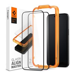 SPIGEN ALM FC képernyővédő üveg 2db (2.5D, ujjlenyomatmentes, extra karcálló, 9H, ultravékony, színkiemelés) ÁTLÁTSZÓ Apple iPhone 15 Pro