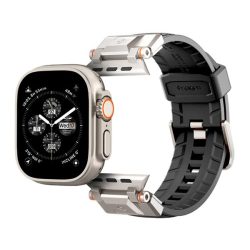   SPIGEN DURAPRO ARMOR pótszíj (egyedi méret, nagy, szilikon, állítható, fém csat) FEKETE Apple Watch Series 4 44mm, Apple Watch Series 5 44mm, Apple Watch Series 6 44mm, Apple Watch Series 7 45mm, Apple Watch Series 8 45mm, Apple Watch Series SE 44mm,
