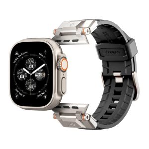 SPIGEN DURAPRO ARMOR pótszíj (egyedi méret, nagy, szilikon, állítható, fém csat) FEKETE Apple Watch Series 4 44mm, Apple Watch Series 5 44mm, Apple Watch Series 6 44mm, Apple Watch Series 7 45mm, Apple Watch Series 8 45mm, Apple Watch Series SE 44mm,