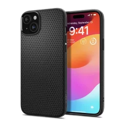   SPIGEN LIQUID AIR szilikon telefonvédő (közepesen ütésálló, légpárnás sarok, rombusz minta) FEKETE Apple iPhone 15