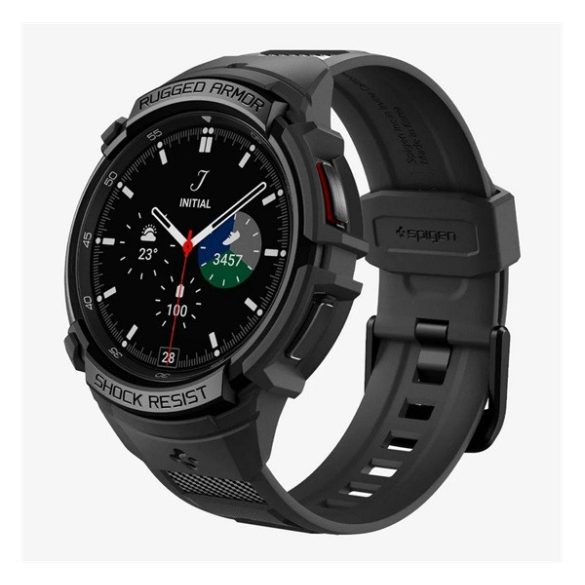 SPIGEN RUGGED ARMOR PRO pótszíj (egyedi méret, szilikon, ütésállóság + szilikon keret) FEKETE Samsung Galaxy Watch 6 Classic 43mm (SM-R950)