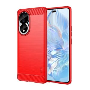 MOFI szilikon telefonvédő (közepesen ütésálló, légpárnás sarok, szálcsiszolt, karbon minta) PIROS Honor 90 5G