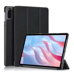   Tok álló, bőr hatású (FLIP, oldalra nyíló, TRIFOLD, asztali tartó) FEKETE Honor Pad X9