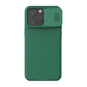 NILLKIN CAMSHIELD PRO MAGNETIC műanyag telefonvédő (közepesen ütésálló, kamera védelem, fémlemez, csíkos) SÖTÉTZÖLD Apple iPhone 15 Pro Max