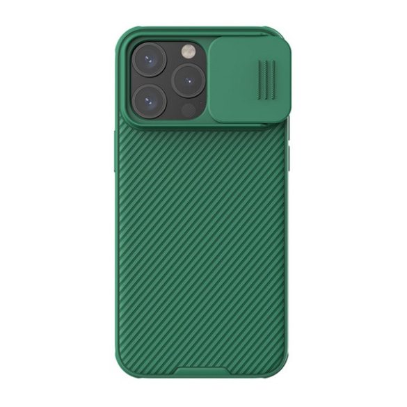 NILLKIN CAMSHIELD PRO MAGNETIC műanyag telefonvédő (közepesen ütésálló, kamera védelem, fémlemez, csíkos) SÖTÉTZÖLD Apple iPhone 15 Pro Max
