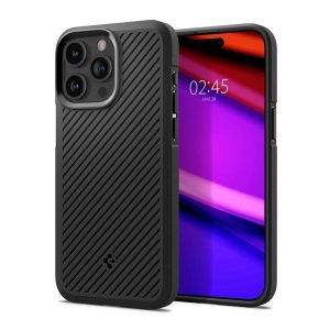 SPIGEN CORE ARMOR szilikon telefonvédő (közepesen ütésálló, kamera védelem, csíkos minta) FEKETE Apple iPhone 15 Pro Max