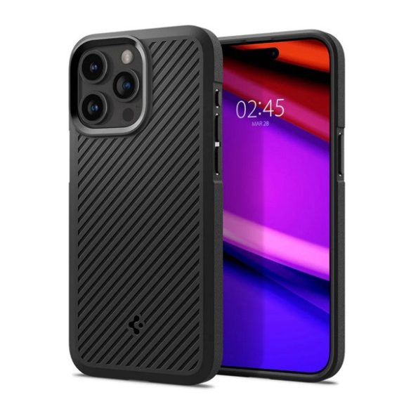 SPIGEN CORE ARMOR szilikon telefonvédő (közepesen ütésálló, kamera védelem, csíkos minta) FEKETE Apple iPhone 15 Pro Max