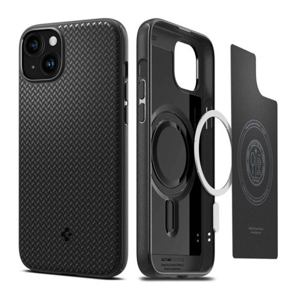 SPIGEN MAG ARMOR műanyag telefonvédő (közepesen ütésálló, Apple Magsafe kompatibilis, csíkos minta) FEKETE Apple iPhone 15 Plus