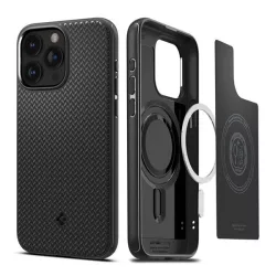   SPIGEN MAG ARMOR műanyag telefonvédő (közepesen ütésálló, Apple Magsafe kompatibilis, csíkos minta) FEKETE Apple iPhone 15 Pro