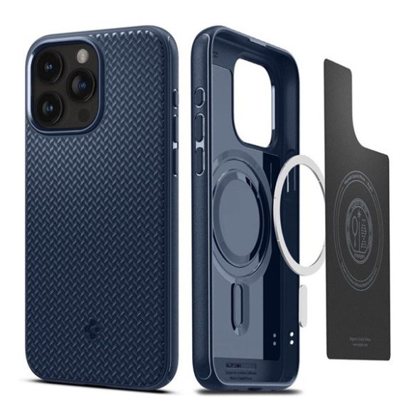 SPIGEN MAG ARMOR műanyag telefonvédő (közepesen ütésálló, Apple Magsafe kompatibilis, csíkos minta) SÖTÉTKÉK Apple iPhone 15 Pro Max