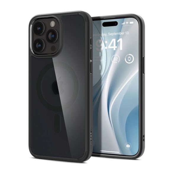 SPIGEN ULTRA HYBRID MAG műanyag telefonvédő (közepesen ütésálló, légpárnás keret, Magsafe kompatibilis) FEKETE Apple iPhone 15 Pro Max