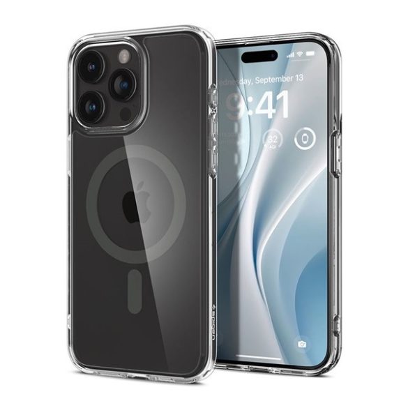 SPIGEN ULTRA HYBRID MAG műanyag telefonvédő (közepesen ütésálló, légpárnás keret, Magsafe kompatibilis) SZÜRKE Apple iPhone 15 Pro Max