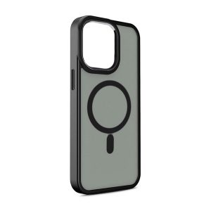 Szilikon telefonvédő (közepesen ütésálló, matt, műanyag hátlap, kamera védelem, Magsafe kompatibilis) FEKETE Apple iPhone 15 Pro