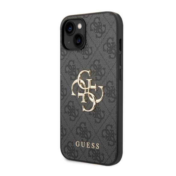 CG MOBILE GUESS 4G BIG METAL LOGO műanyag telefonvédő (közepesen ütésálló, bőr hatású hátlap) SZÜRKE Apple iPhone 15