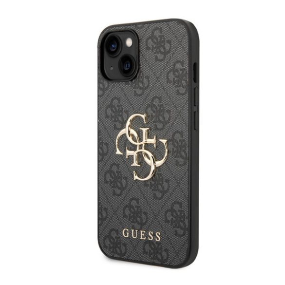 CG MOBILE GUESS 4G BIG METAL LOGO műanyag telefonvédő (közepesen ütésálló, bőr hatású hátlap) SZÜRKE Apple iPhone 15 Plus