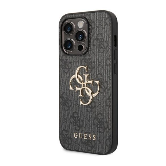 CG MOBILE GUESS 4G BIG METAL LOGO műanyag telefonvédő (közepesen ütésálló, bőr hatású hátlap) SZÜRKE Apple iPhone 15 Pro Max