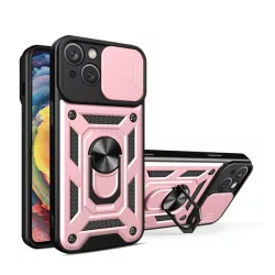   Defender műanyag telefonvédő (ütésállóság, szilikon belső, tartógyűrű, kameravédő) RÓZSASZÍN Apple iPhone 15