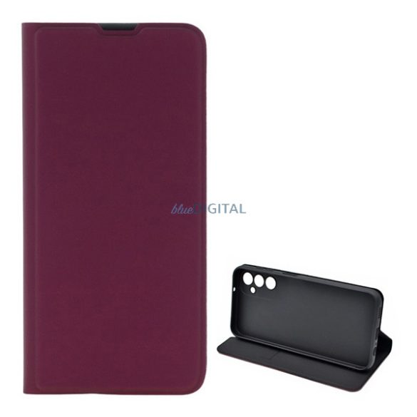 Tok álló, bőr hatású (FLIP, szilikon belső, oldalra nyíló, asztali tartó, kártyazseb) BURGUNDY Samsung Galaxy A14 5G (SM-A146), Galaxy A14 4G (SM-A145)