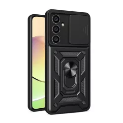   Defender műanyag telefonvédő (közepesen ütésálló, szilikon belső, telefontartó gyűrű, kamera védelem) FEKETE Samsung Galaxy S23 FE (SM-S711)