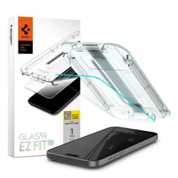   SPIGEN EZ FIT HD képernyővédő üveg (2.5D, tokbarát, ultravékony, 0.2mm, 9H + segédkeret) ÁTLÁTSZÓ Apple iPhone 15