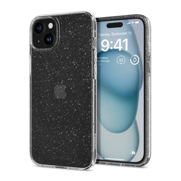 SPIGEN LIQUID CRYSTAL GLITTER szilikon telefonvédő (közepesen ütésálló, légpárnás sarok, csillámporos) ÁTLÁTSZÓ Apple iPhone 15