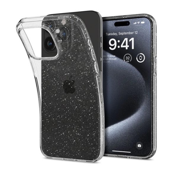 SPIGEN LIQUID CRYSTAL GLITTER szilikon telefonvédő (közepesen ütésálló, légpárnás sarok, csillámporos) ÁTLÁTSZÓ Apple iPhone 15 Pro