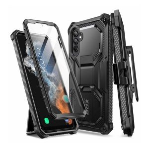 SUPCASE ARMORBOX defender műanyag telefonvédő (erős ütésállóság, légpárnás sarok, övre csíptethető) FEKETE Samsung Galaxy S23 FE (SM-S711)