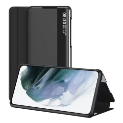   Tok álló, bőr hatású (FLIP, oldalra nyíló, asztali tartó, ablakos) FEKETE Samsung Galaxy S23 FE (SM-S711)
