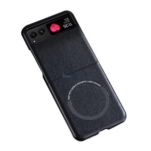 Műanyag telefonvédő (bőr hatású hátlap, Magsafe kompatibilis) FEKETE Motorola Razr 40 5G