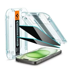  SPIGEN EZ FIT képernyővédő üveg 2db (2.5D, tokbarát, ultravékony, 0.2mm, 9H + segédkeret) ÁTLÁTSZÓ Apple iPhone 15 Plus