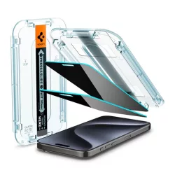   SPIGEN EZ FIT képernyővédő üveg 2db (2.5D, tokbarát, ultravékony, 0.2mm, 9H + segédkeret) ÁTLÁTSZÓ Apple iPhone 15 Pro